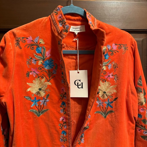 NWT CU It's Only Rock 'n Roll Embroidered Cotton Velvet Long Line Jacket M - Picture 8 of 11